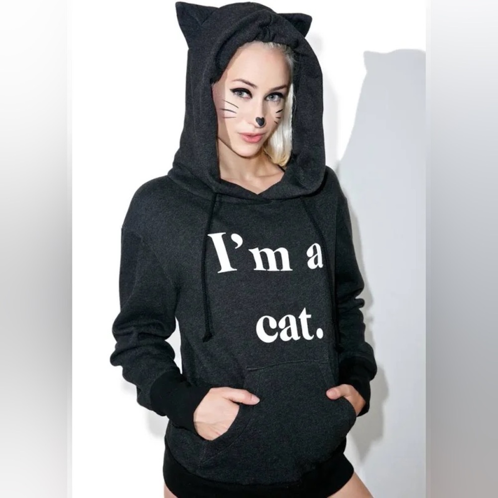 🐈⬛WILDFOX RARE “I’m A Cat” 3D Ears Hoodie Charcoal Gray Black ASO Paris Hilton - Picture 7 of 13